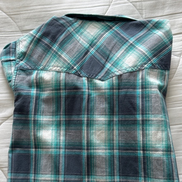 Boys Ariat Teal and Gray Plaid Shirt - Picture 5 of 5